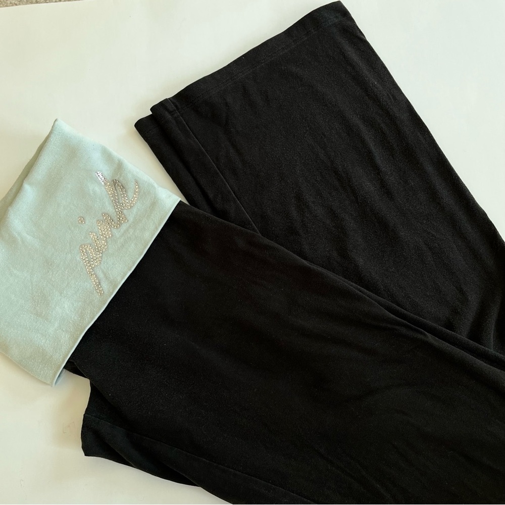 VS Pink - Black/sage green(rollover waistband) Yoga Pants sz Small